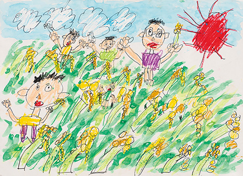 「かぞくで 稲刈り」