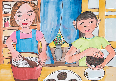 「おばあちゃんとおはぎ作り」