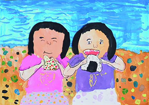 「海でおにぎりを食べた」