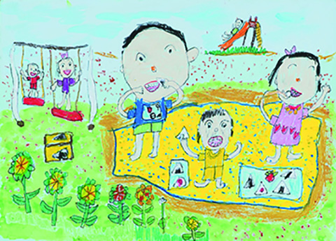 「公園でおにぎりおいしいな」