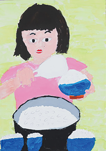 「ごはんをよそったよ」