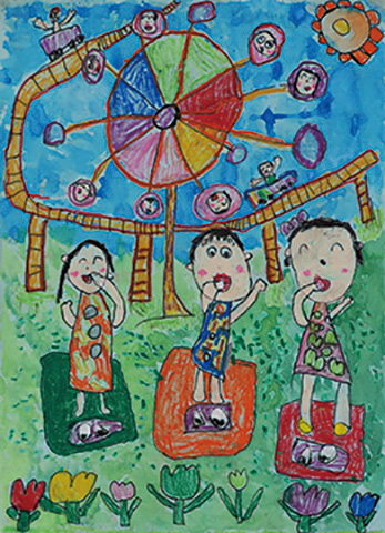 遊園地でお弁当たべたよ