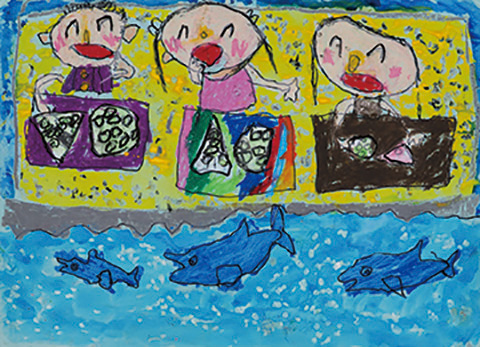 水族館でイルカを見ながらお弁当食べたよ