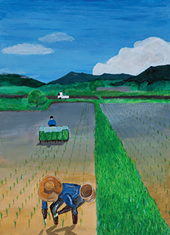 田植えをするおじいちゃん