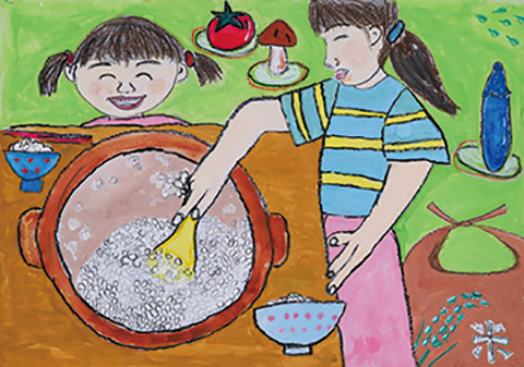 土なべでお米をたいたよ