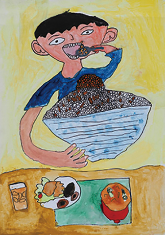 お米を食べる私