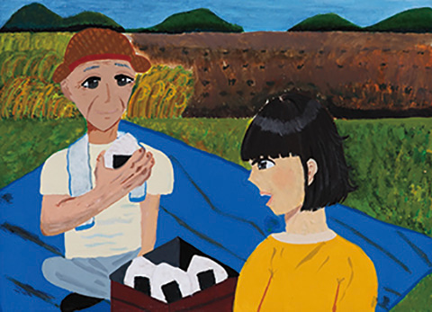 大好きなおにぎりを食べて、稲刈り頑張るぞ！