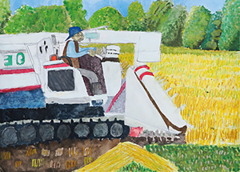 お米をとってるおじいちゃん