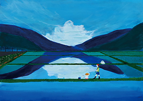 山と空が写ってる！田植え前になったんだねぇ。