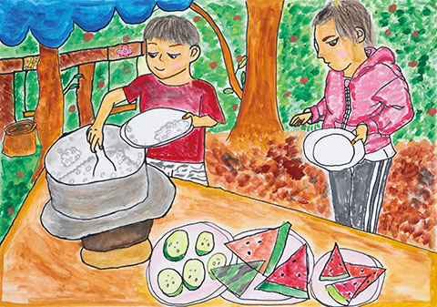 自分たちで炊いたお米、おかわり！