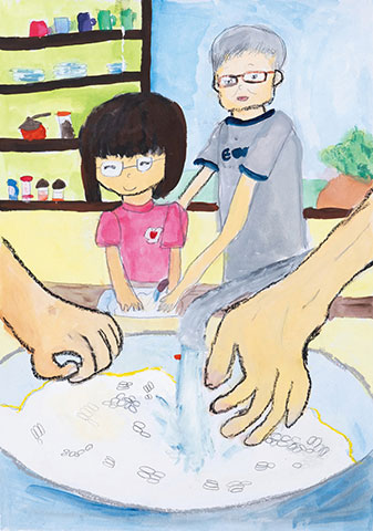 お米をとぐときはねこの手で