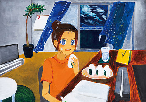 おにぎり食べて集中だ！