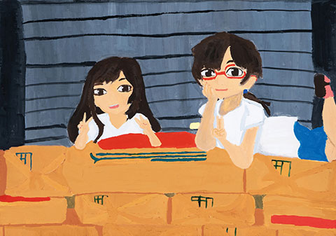 お米と一緒に写真撮影はい  チーズ！