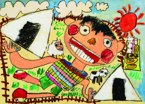 牧場でおにぎり　おいしい！